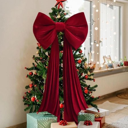 Dekorativ roset til juletræ, ekstra stor rød fløjlsroset, 50*260 cm, velegnet til juletræspynt i hjemmet