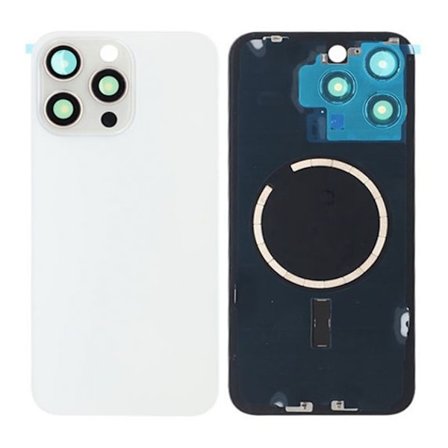 iPhone 15 Pro Max Baksida Glas med Magsafe Magnet med tejp - Vit