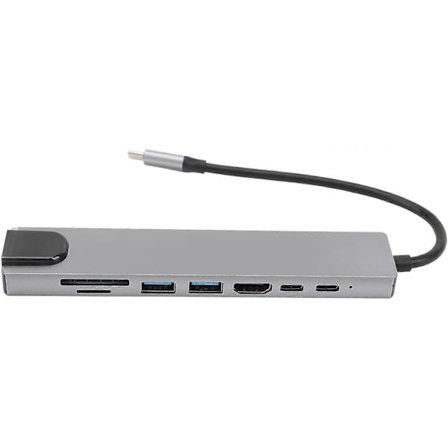 USB C Hubb, 8 i 1 USB C Hubb Multiportadapter med 4K HDMI, 87W PD, USB 3.0, RJ45 (FMY)