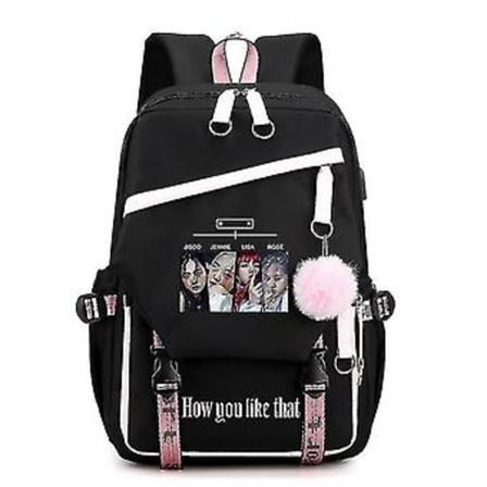 Blackpink Roseanne Park Lisa Kim Ji Soo Rygsæk med Stjerner på Skulderen Koreansk USB-xh (sort og hvid ny pige)