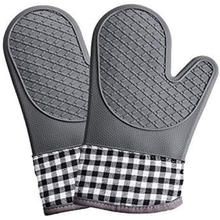 Varmebestandige ovnvanter - Skridsikre silikone køkkenhandsker til grill, bagning, mikrobølgeovn med vandtæt (grå)