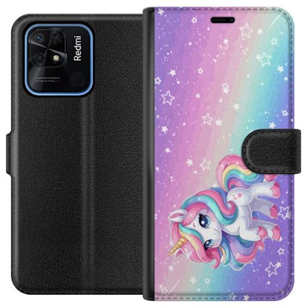 Kompatibel Tegnebogsetui til Xiaomi Redmi 10C Stitch i polaroidrammer med blå pasteltoner og søde udtryk i collager med hjerter