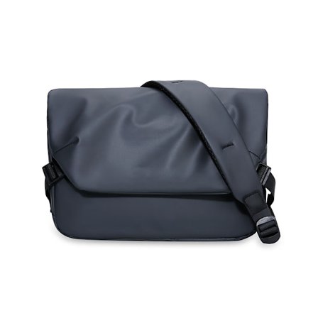 Tummanharmaa miesten laukku, 20 cm korkea × 30 cm leveä × 7 cm paksu.