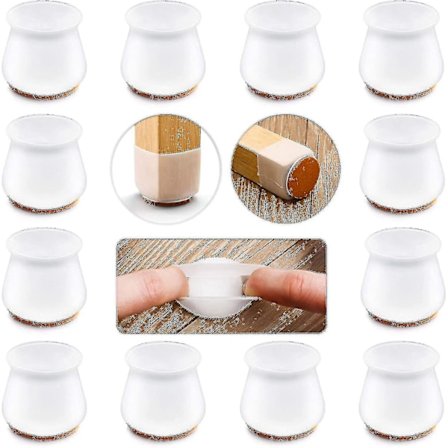 Silikone stolbenbeskyttere med filt til trægulve 24 stk-størrelse, farve: 12 stk, hvid