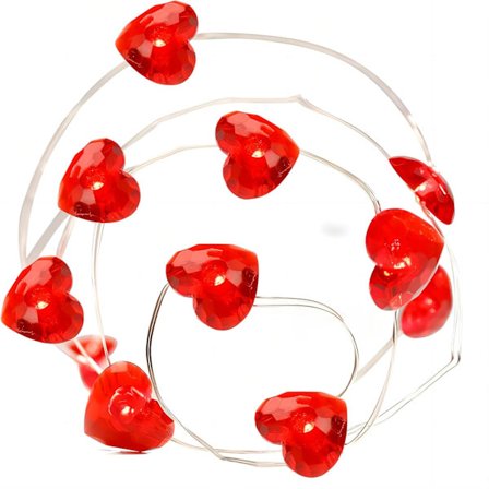 300 cm röd hjärtformad ljusslinga, ljusslinga med 30 LED-lampor i hjärtform, dekorativ LED-ljusslinga för Alla hjärtans dag, batteridriven belysning