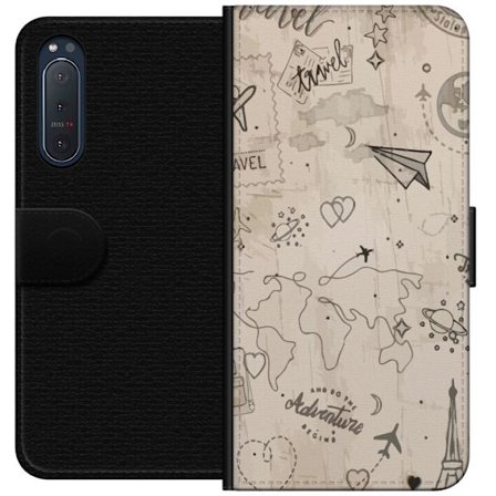 Yhteensopiva Lompakkokotelo Sony Xperia 5 II Tulevaisuuden aseistettu sankari vaaleanpunaisessa ja kultaisessa puvussa, jossa hehkuvaa energiaa dramaa