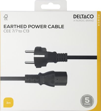Deltaco Power cord CEE 7/7 - C13, 3,0m, black