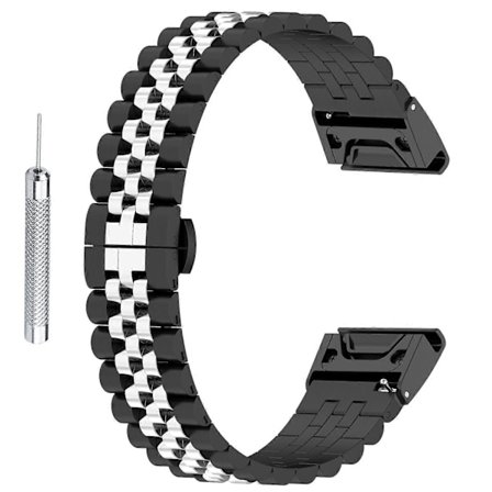 Urrem i rustfrit stål med 5 perler til Garmin Fenix 7S/6S/5S, udskiftningsarmbånd med værktøj (FMY)