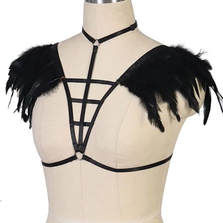 Fjädersele Set Strumpeband Svart Sexig Sele Dam Kostym Sexig BH med Burremmar för Kvinnor Elastisk Goth Festival Rave Danskläder
