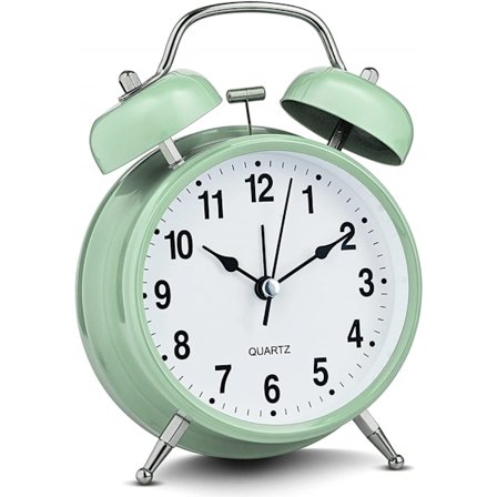 Analog Alarm Clock 4" Twin Bell Grønn Stille Non-Ticking Quartz Batteridrevet Ekstra Høy med Bakgrunnsbelysning for Sengesidebord Vintage Retro(Grønn)
