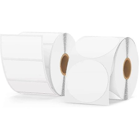 MUNBYN Rosa Termiska Etiketter - Självhäftande Runda DIY-Etiketter för QR-kod & Logotypdesign 2- Vita