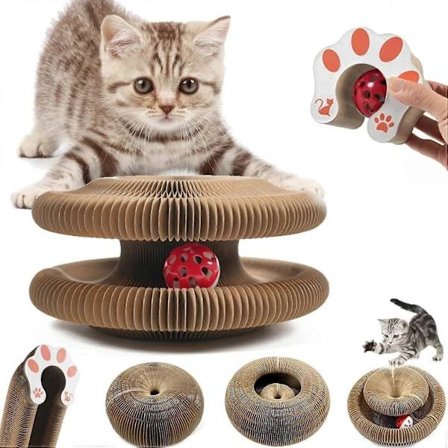 Kitty Kurlz Kattelegetøj - Magisk Orgel Kradsebræt til Katte, Interaktiv Kradseskive, Foldbart Harmonika Kattelegetøj