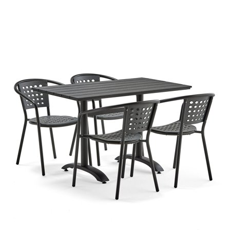 Outdoorpaket PIAZZA + CAPRI, 1 Tisch + 4 Stühle, grau