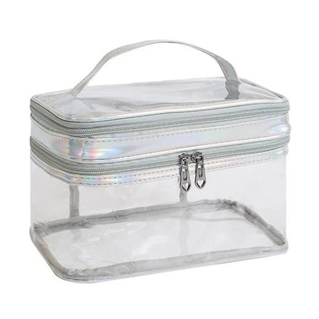 Dobbelt transparent kosmetiktaske i PVC, vandtæt kosmetisk opbevaringstaske, bærbar toilettaske