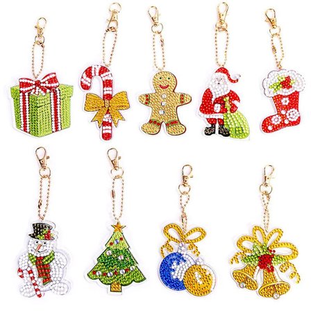 6 stk Iy Diamantmaling Nøkkelring Barn og Voksne Jul DIY Full Drill Rhinestone Mosaikk Form Diamantkunst Maling Nøkkelring Anheng Veske Dekor
