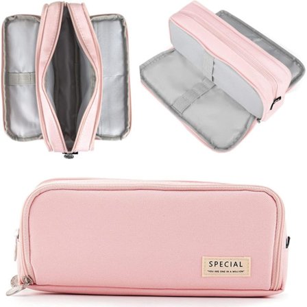 Pencilveske med 3 rom, rosa pencilveske, pencilveske for barn, studenter, voksne, skole, kontor, sminke, gave, visittkortholder