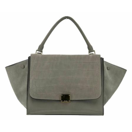Celine Vintage, Pre-owned Trapeze MM bag leather with croc embossed flap Grijs, Dames, Maat:ONE Size