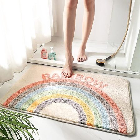 Tecknad badrumsmatta för hemmet, vattenabsorberande halkfri matta vid badrumsingången - Över regnbågen/20*32 tum