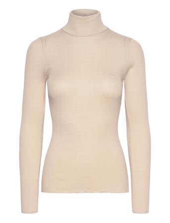 Silk T-Shirt W/ Roller Neck Beige Rosemunde