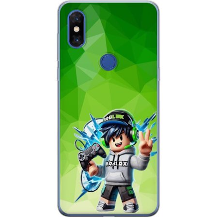 Kompatibelt Mobildeksel til Xiaomi Mi Mix 3 Roblox-inspirert gamerfigur med headset, håndkontroll og energiske effekter mot grønn bakgrunn