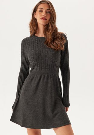ONLY - Onlfia Ls Cable Dress Nca Knt - Dark Grey Melange