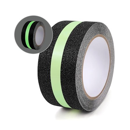 Sklisikker teip for trapper med selvlysende film, 5cm x 5m, Fosforescerende sklisikker sikkerhetsteip for innendørs og utendørs trapper