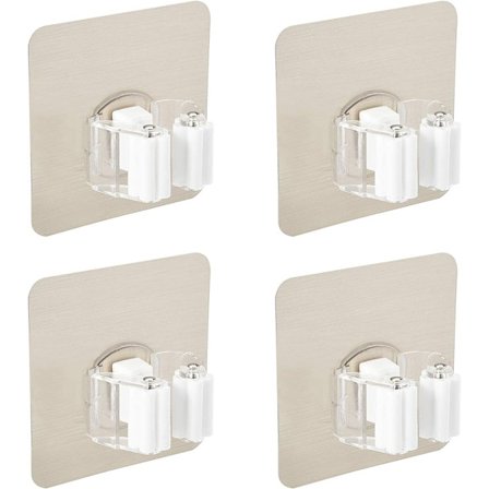4-pack mopp och kvasthållare Väggfäste, självhäftande kvastgrepp, ingen borrning krävs