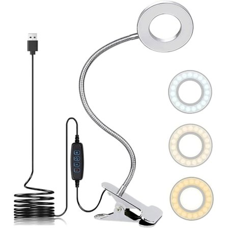Skrivebordslampe med klemme, 3 lystilstande 11 dæmpbare lysstyrker Øjenvenlig boglampe justerbar til læsning, studier og arbejde Sølv