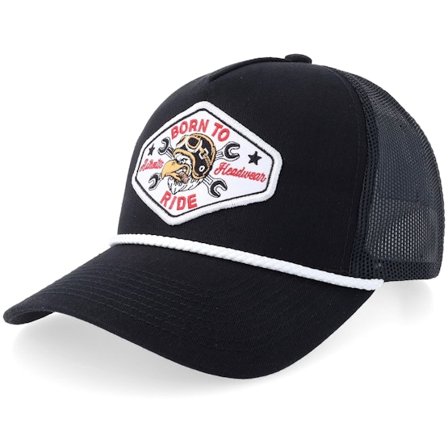 Born To Ride - Zwart trucker Cap - Eagle Biker White Patch Rope Black A-frame Trucker @ Hatstore