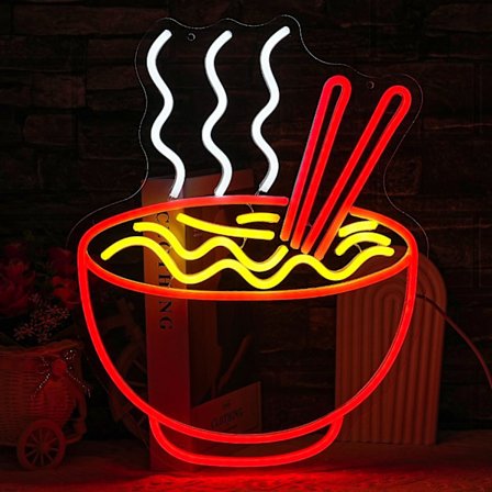Ramen-neonkyltti seinäkoristeeksi, nuudeli-LED-neonvalot himmennettävissä, ruoka-nuudelivalokyltit, LED-neonkyltit japanilaiseen ravintolaan ja 