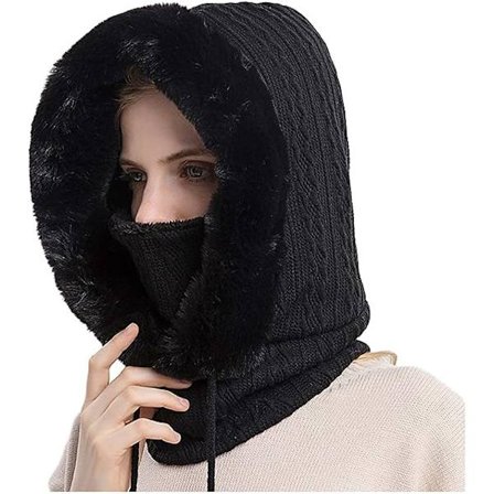 Svart 2-i-1 Beanie Dame Vinter Varmt Hatt Sjal Beanie Vinter Balaclava