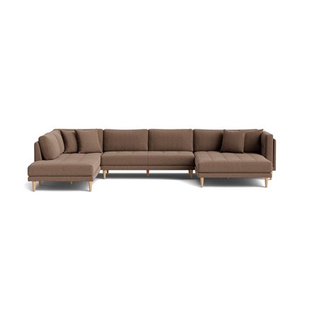 Cali U-sofa, Højrevendt, Nordic Brun - 374x220x76cm - Minimalistisk Design med Bøgetræsben & 4 Puder - Rummelig U-sofa med Dobbelt Chaiselong