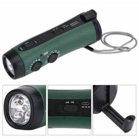 Dynamo lommelykt, bærbar håndsveiv lommelykt med telefonlading, nødveivradio med LED lommelykt for fotturer, camping, utendørs nødsituasjon