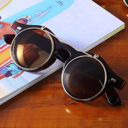 Steampunk Goth Briller Rundt Flip Up Solbriller