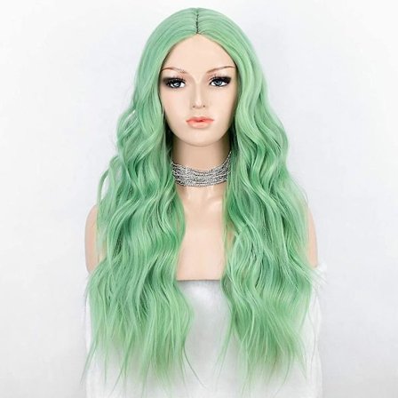 Fashion Mint Grøn Krøllet Syntetisk Paryk Til Kvinder Lang Syntetisk Bølget Paryk