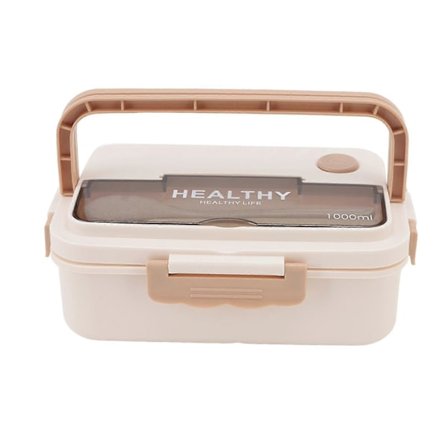 Plastik Madkasse med 3 Rum 1000ml Mikrobølgeovn Sikker Bento Boks til Børn Voksne Studerende Kontorarbejder Beige