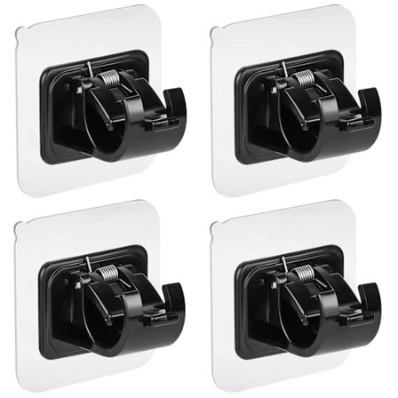 4 stk Selvklebende Gardinstangbraketter Uten Boring Gardinhekkholder Stangholder Gardinstang Veggmontert Håndkle Stangkrok Hjem, Svart