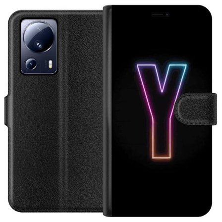 Kompatibelt Lommeboketui til Xiaomi Xiaomi 13 Lite Minimalistisk neonbokstav Y i fargeskiftende lys mot svart bakgrunn