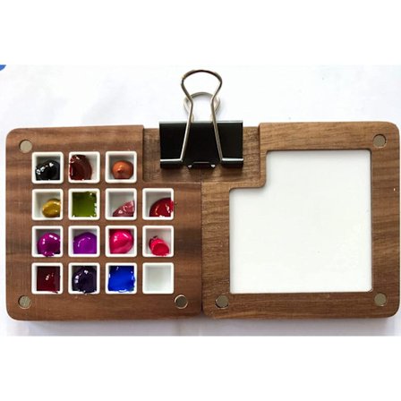 Kannettava luonnoslehtiöpaletti Puinen Mini Travel Paint Palette 15 ruudukkoa