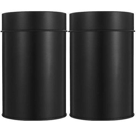 2 st teburkar med lufttäta lock Plåtförvaringsburkar lösa blad teburkarSvarta