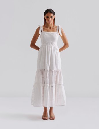 Malina Adri Embroidered Tie Strap Maxi Dress - White - 42