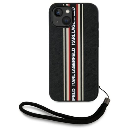 Karl Lagerfeld Saffiano Athleisure Stripes Cord iPhone 15-etui - Rød