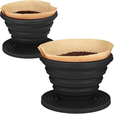 [Musta, 2 kpl] Kaada kahvinsuodatin – Kokoontaitettava kaada kahvinsuodatin – Sisältää paperisuodatinpakkauksen