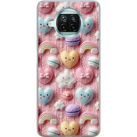 Yhteensopiva Puhelinkuori Xiaomi Mi 10T Lite 5G Pastellimotiiivi sydämillä, pilvillä, sateenkaarilla ja makaronseilla vaaleanpunaisella taustalla sulo