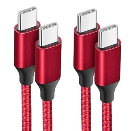 2 USB-C til USB-C-kabel til Samsung Galaxy A03s A04s A12 A13 A14 A22 A23 A24 - Forstærket nylon 1 meter rød
