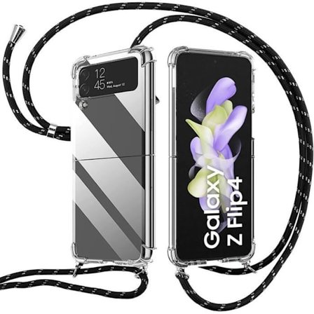Coque - BOOLING - för Samsung Galaxy Z Flip 4 - Anti-Repor - Transparent - Svart Snöre