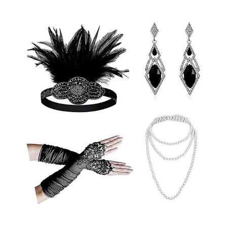 1920-tals Cosplay Tillbehör Set För Kvinnor Flapper Pannband 20-tals Huvudsmycke Halsband Handskar