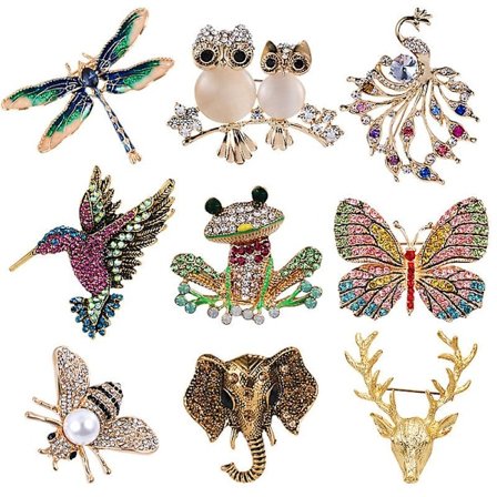 9 st kvinnors broscher bulk set strass djur pin kristall vintage med kolibri uggla elefant påfågel bi brosch pin djurform brosch pin butte