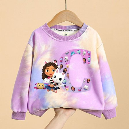 Gabby Dollhouses Lapsi Tytöt Huppari Sarjakuva Kirje Lapset Söpöt Anime Solmiovärit Monipuoliset Ohut Ohut Pyöreäpääntie Topit Vaatteet Lahja