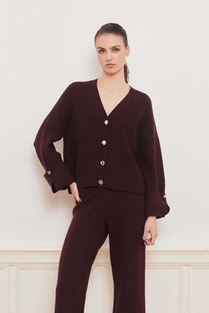 Atari Rib Cardigan Burgundy XL